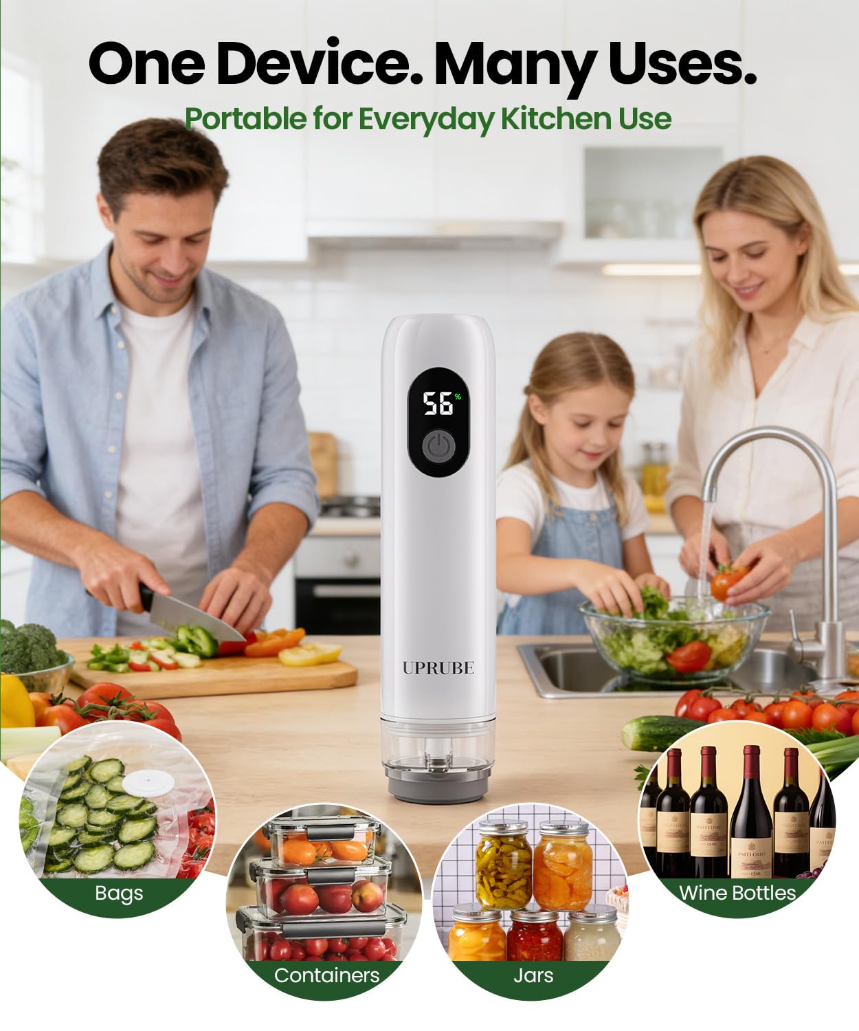UPRUBE Compact Vacuum Sealer for Food (Vacuum Sealer Machine + 30 Reusable Vacuum Bags), Powerful Handheld Food Vacuum Sealer Machine with LED Display & Liquid Drainage Tube, Portable Food Sealer