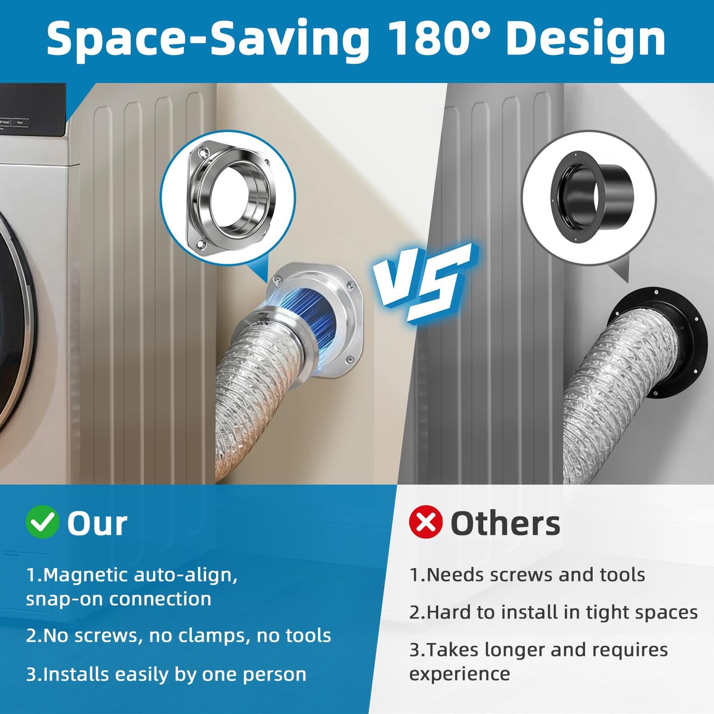 AURYAO Upgrade Magnetic Dryer Vent Coupling Kit with Quick Connect & Airtight Seal Ring 3.26Ft 4" Dryer Vent Hose, Quick Connector for Easy Cleaning & Installation