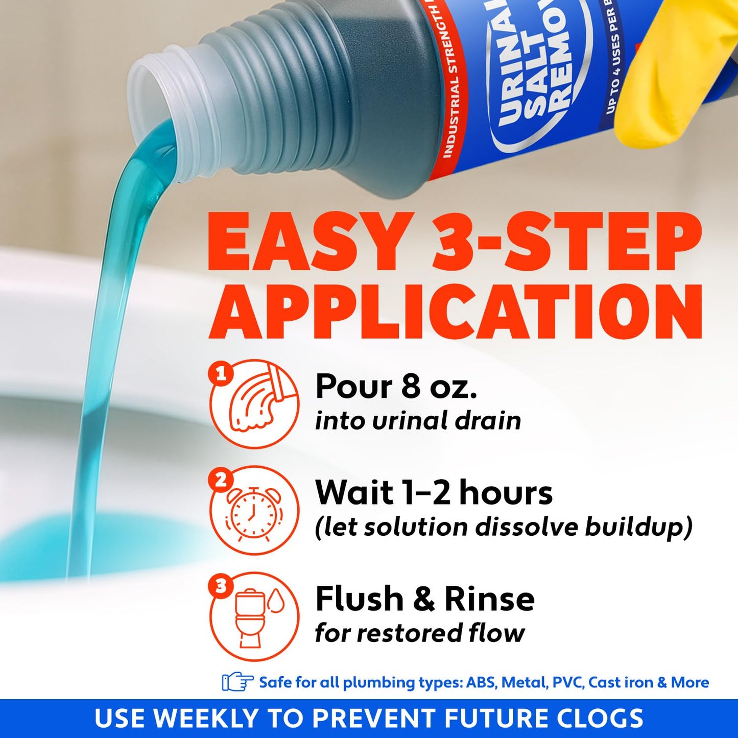 Escentile Urinal Salt Remover – Dissolves Uric Acid, Made in USA | Rust & Hard Water Scale | Drain Opener for Toilets & Urinals | Odor Control Cleaner Safe on Pipes, Porcelain, Stainless Steel – 32oz