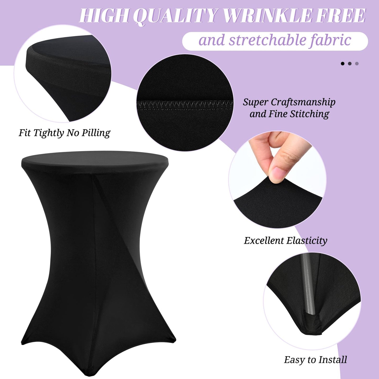 6 Pack 32x43 Inch Spandex Cocktail Table Covers, High Top Table Cloths, Fitted Highboy Stretch Cocktail Tablecloth for Round Tables, Stretch Table Cover for Party, Bar, Wedding, Banquet(Black)