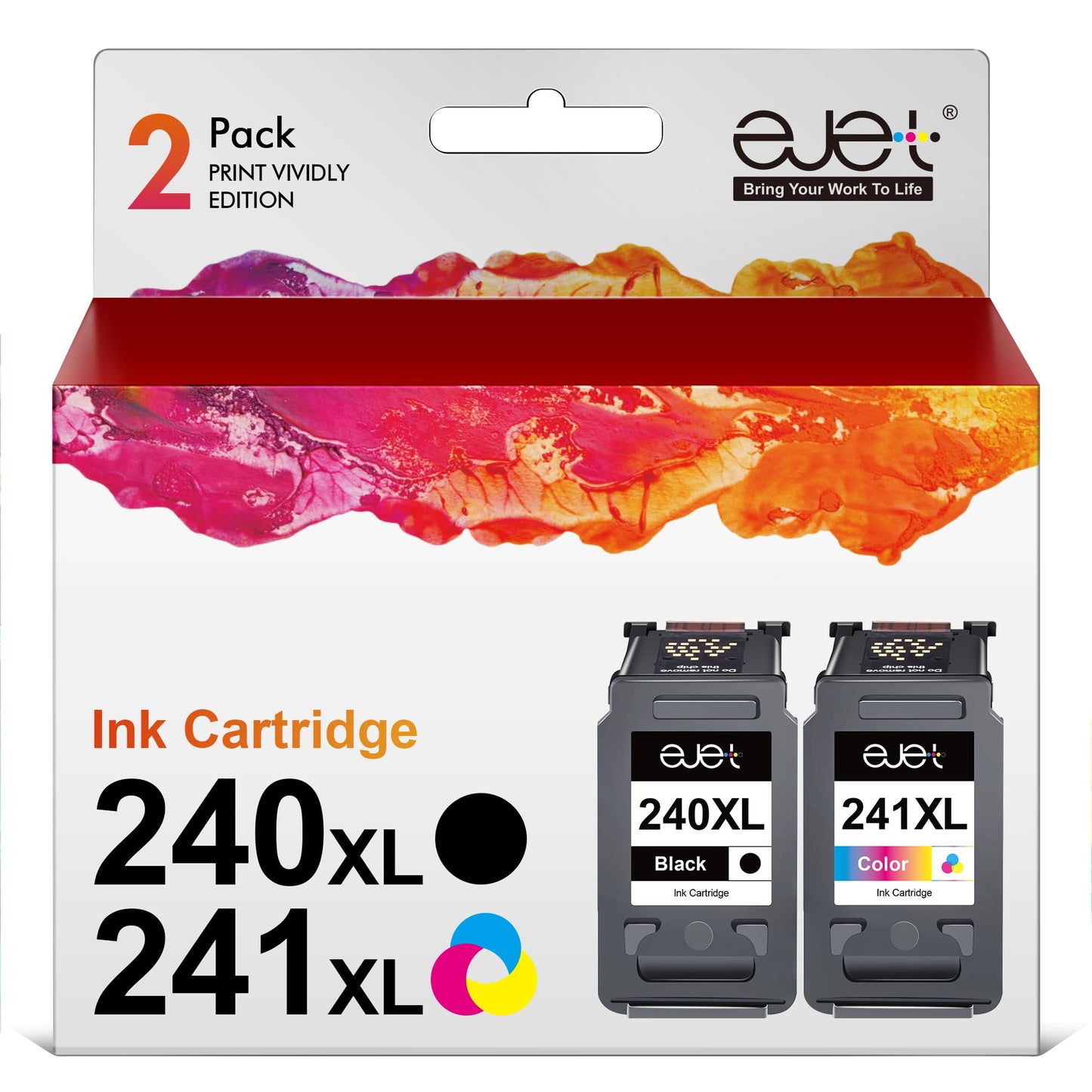ejet PG-240 XL/CL-241 XL Ink Cartridges Replacement for Canon 240XL 241XL Combo Pack, Fit for Canon PIXMA MG3620 MG3600 TS5120 MG3520 MG2120 MX452 MX512 MX532 MX472 Printer (1 Black,1 Color)