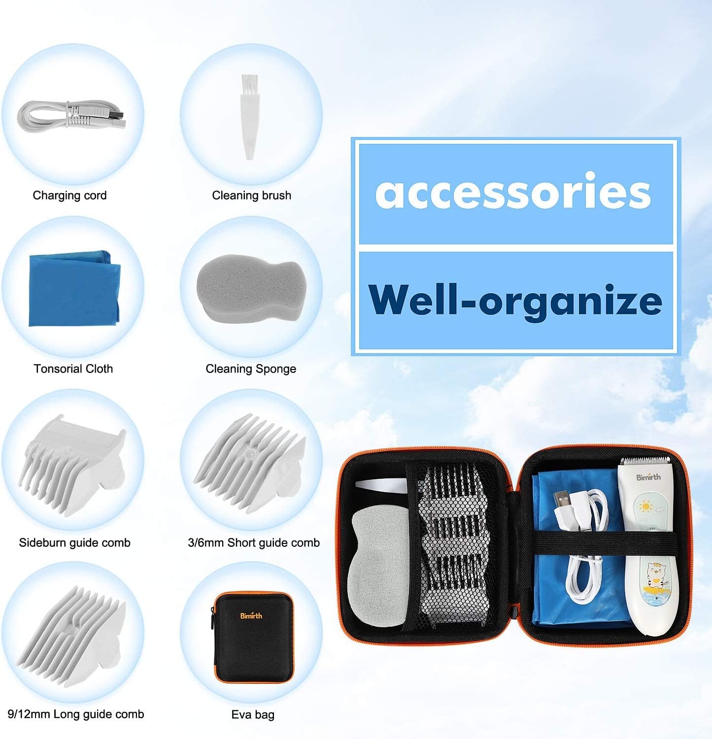 Bimirth Baby Hair Clipper - Hair Trimmer for Kids and Toddlers - Waterproof, Rechargeable, Cordless Hair Cutting Machine for Children (with Bag)