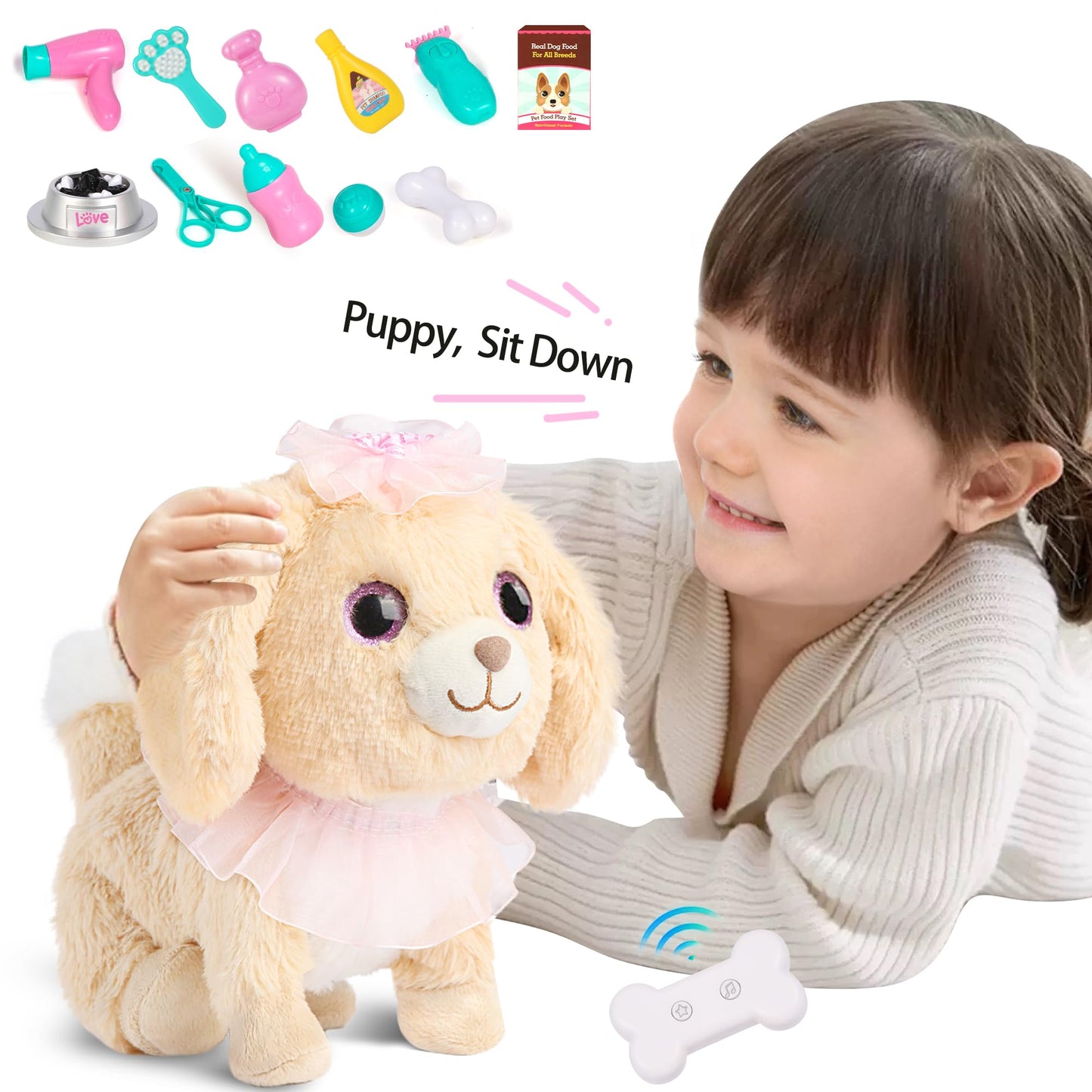 Puppy Toys for Girls - Golden Retriever Plush Dog Toy with Sitting, Walking, Barking, Tail Wagging & Recording, Touch & Voice Control Walking Dog Toys for Kids 3+ Years Old