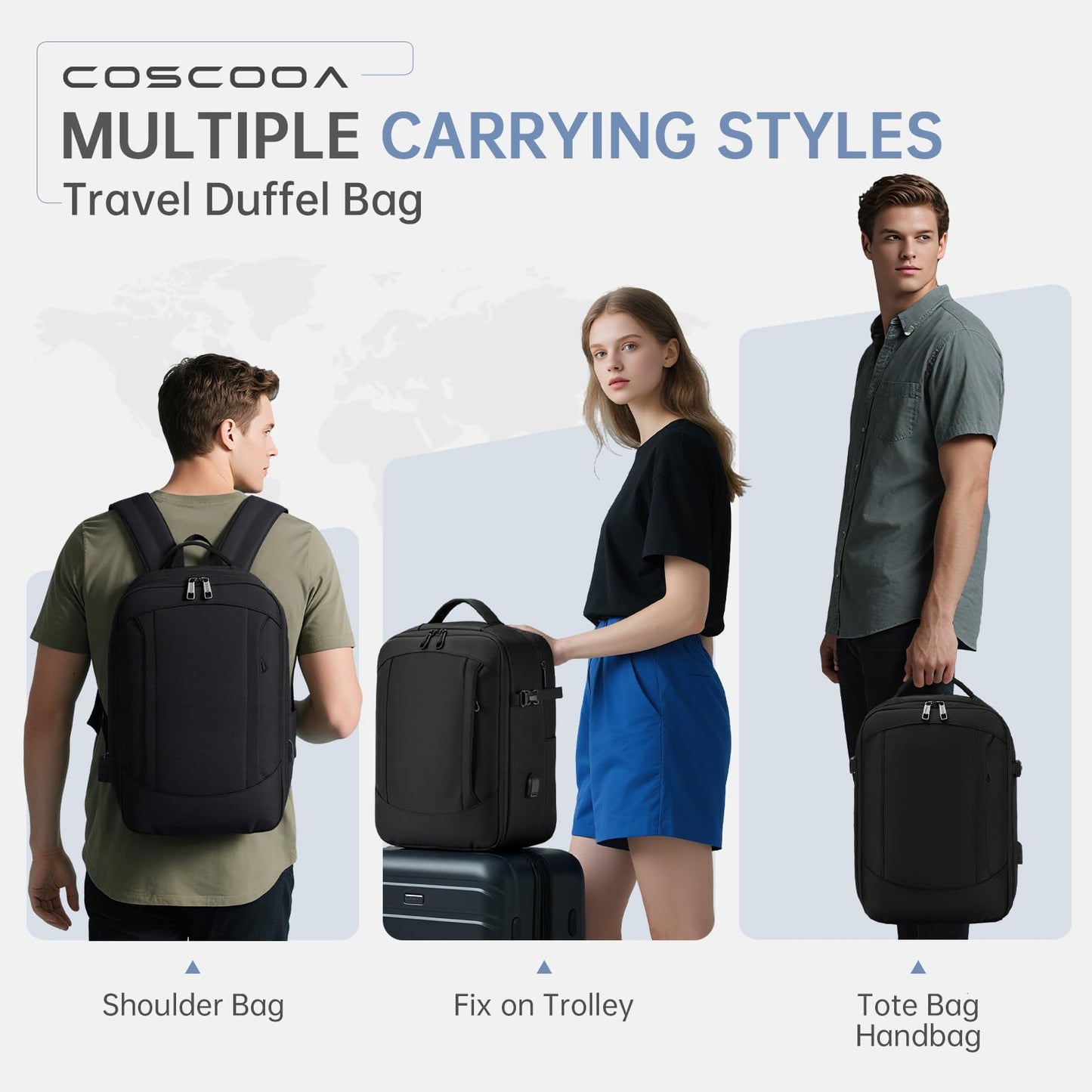 COSCOOA Expandable Travel Backpack 20-30L,United Airlines Personal Item Bag 17x10x9 inch, Ryanair 40x20x25 CM Carry on Bag, Black, 40x25x20 cm