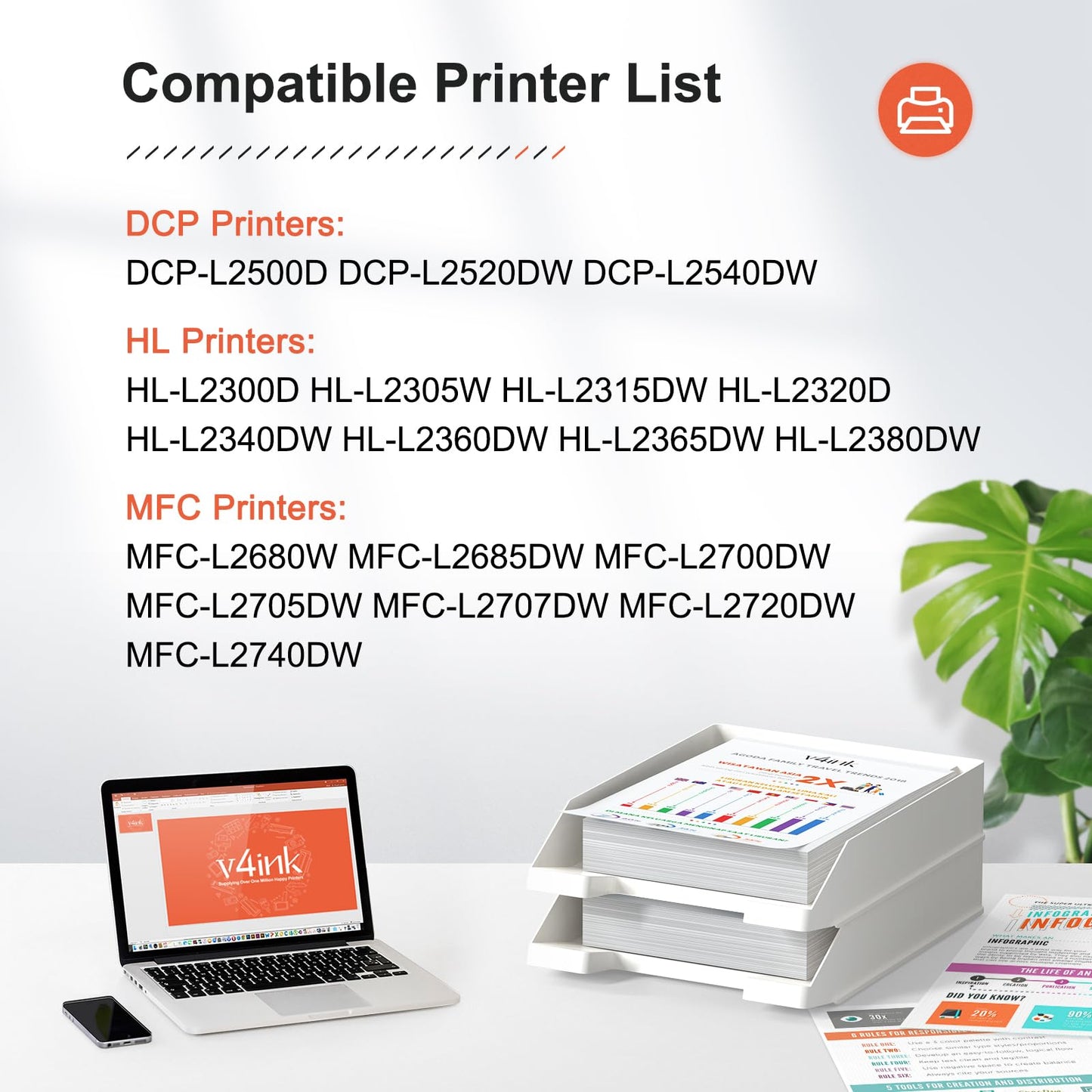 v4ink Compatible DR-630 TN-660 Toner Replacement for Brother DR630 Drum TN660 Toner Cartridge (1D + 2T Set) for Brother HL-L2300D L2320D HL-L2340DW L2360DW L2380DW MFC-L2700DW L2720DW L2740DW Printer