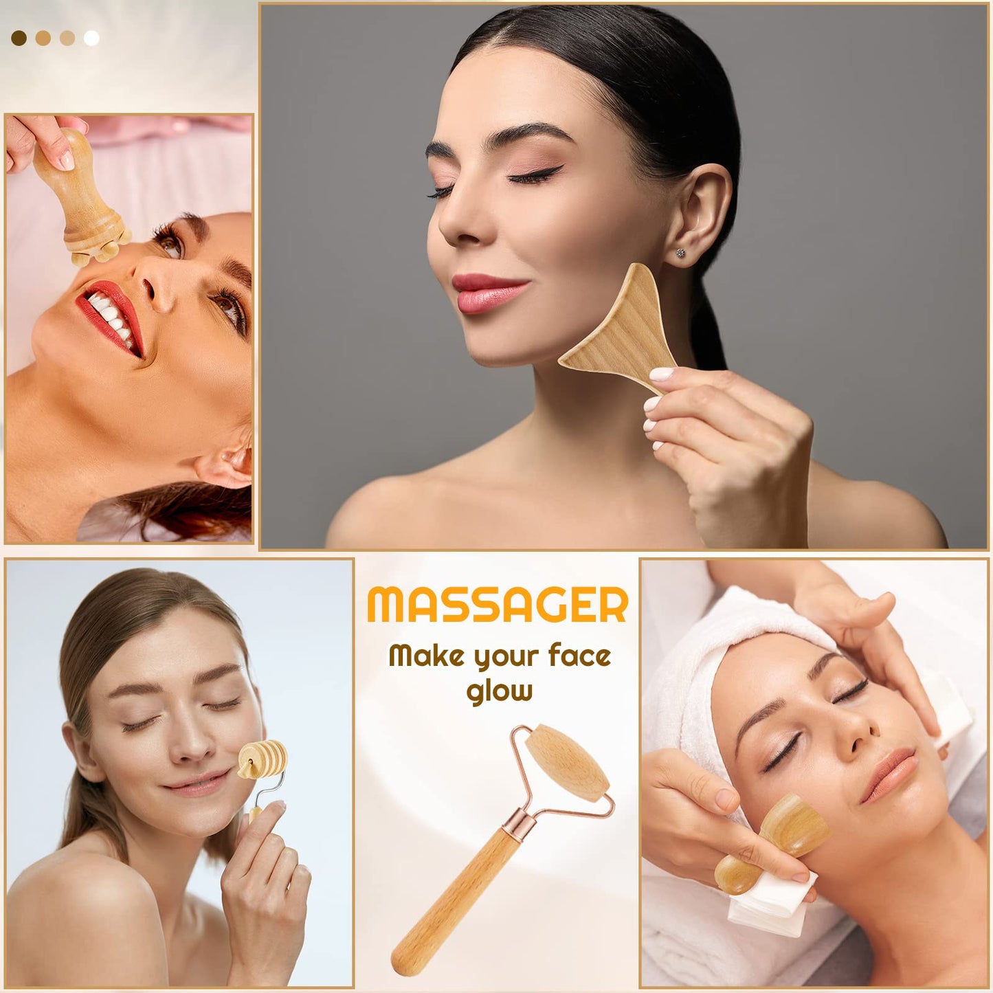 Amylove 21-in-1 Maderoterapia Kit Wood Therapy Massage Tools Set Therapy Tools for Body Sculpting Muscle Pain Relief Lymphatic Drainage Women Face Roller Fascia Massage Anti Body Contouring