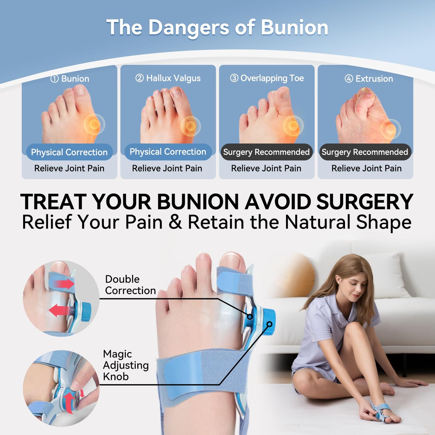 Bunion Correctors for Women Men, Orthopedic Bunions Correction, Adjustable Toe Straightener with Silicone Pad, Bunion Splints Suitable for Left/Right Feet (1PC)