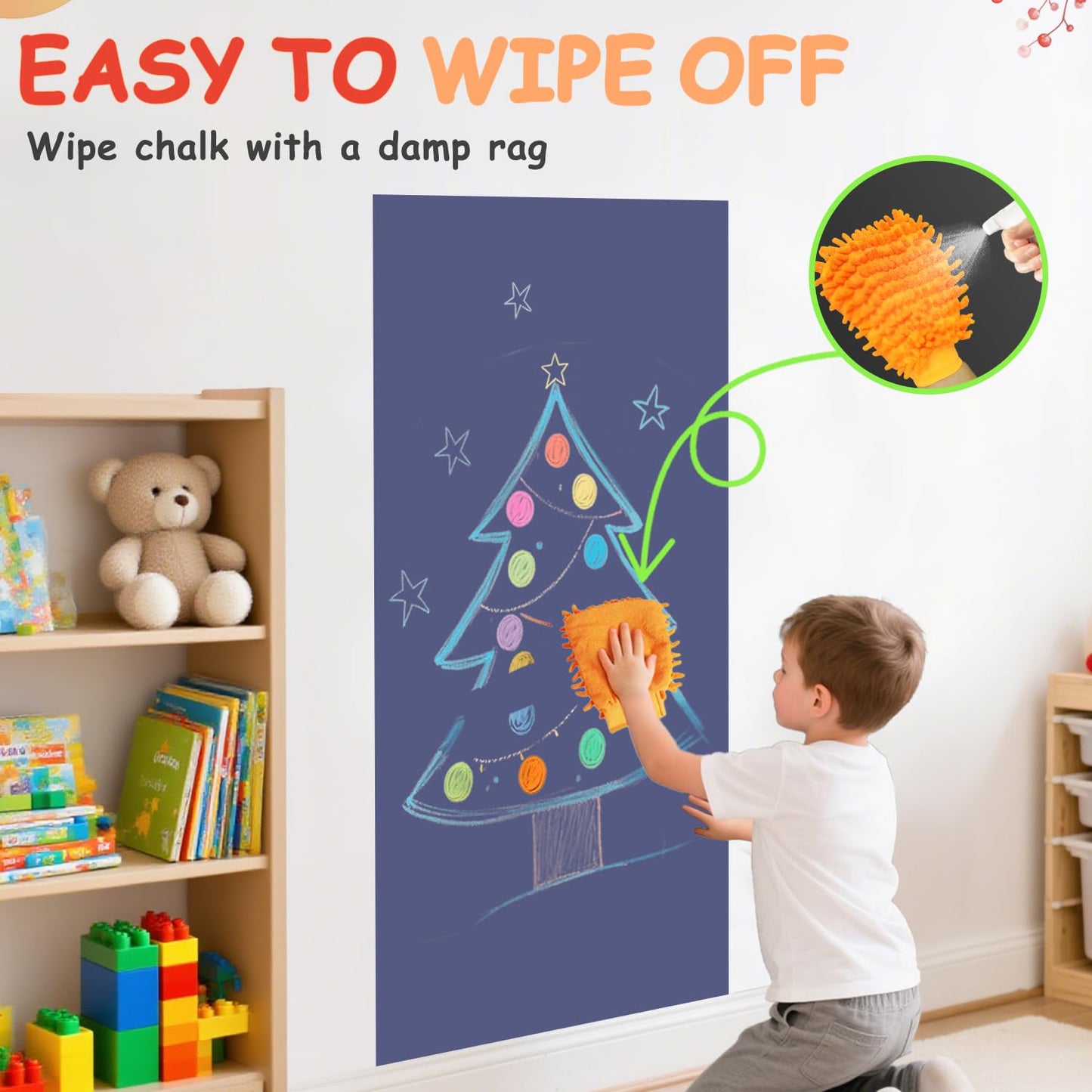 FANPROMS Magnetic Wall Decal 120x45CM Dusty Blue Magnetic Chalk Board Sticker Magnet Chalkboard for Wall Peel and Stick Self Adhesive Blackboard for Playroom Home Office