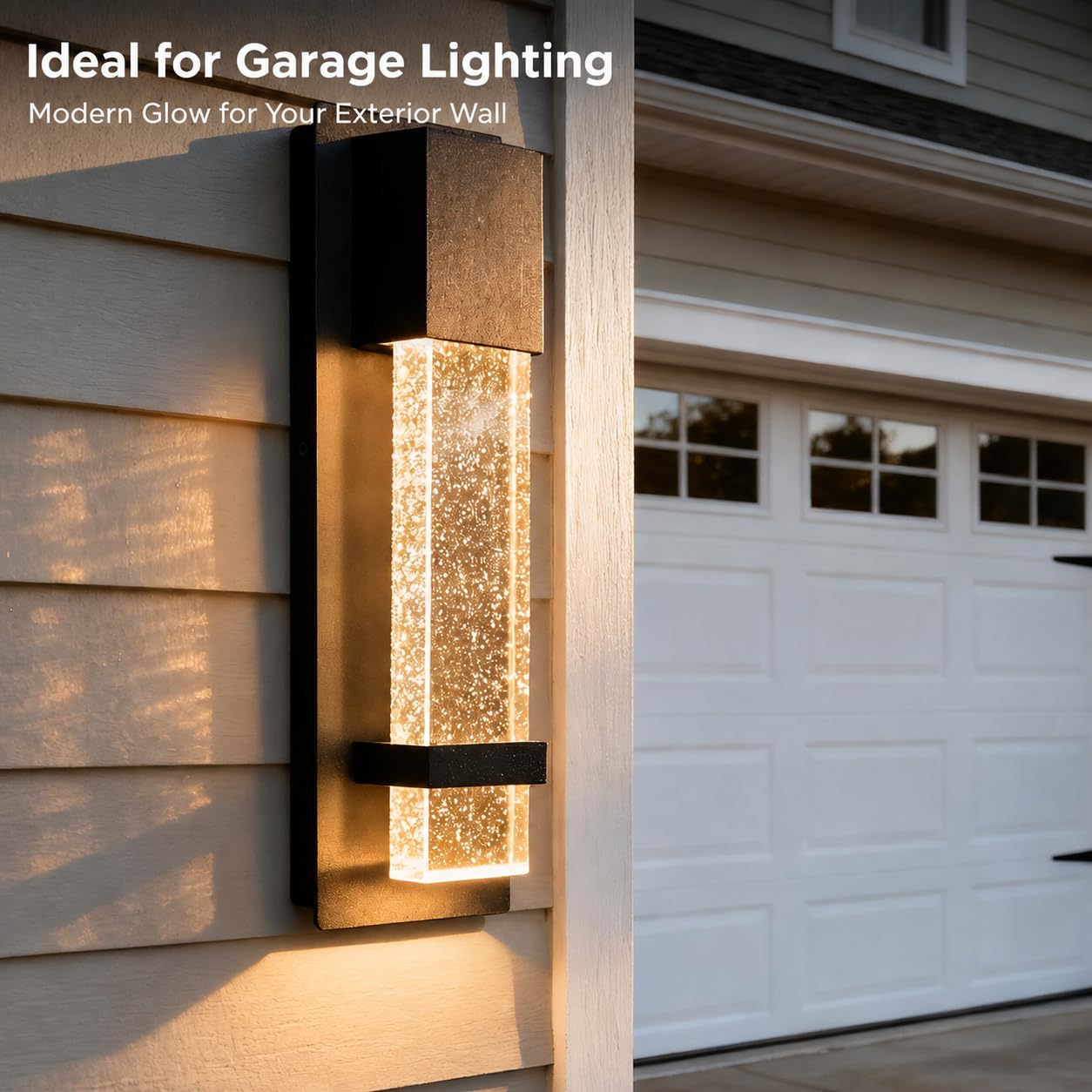Modern Outdoor Wall Light, 12W LED Wall Sconce 3000K Warm Light, Waterproof Black Aluminum Exterior Wall Light with Bubble Crystal Glass, Hardwired Porch Light for Front Door, Patio, Garage