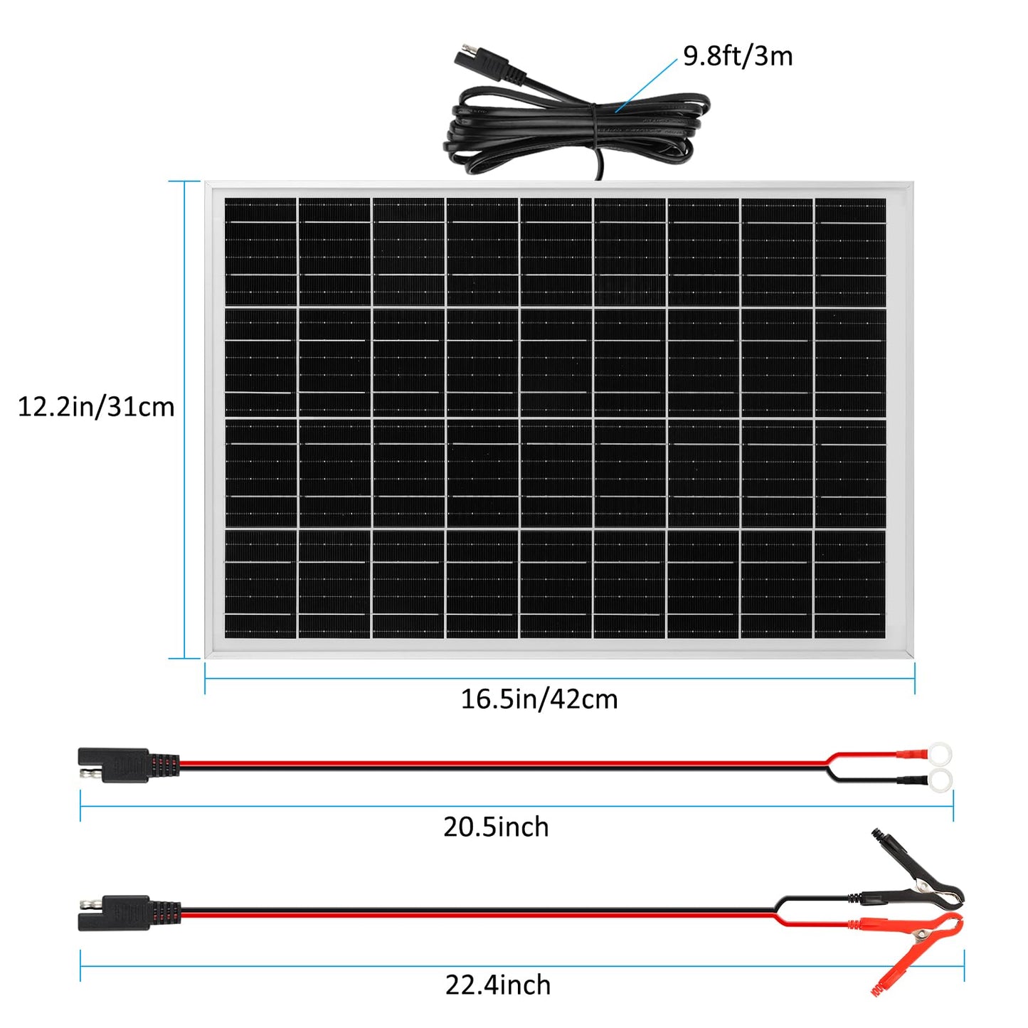 Solar Panel Kit 25W 12V Solar Battery Trickle Charger Maintainer, Built-in Waterproof PMW Controller, Adjustable Mount Bracket for Car Automotive Boat Marine RV Trailer 12V Battery