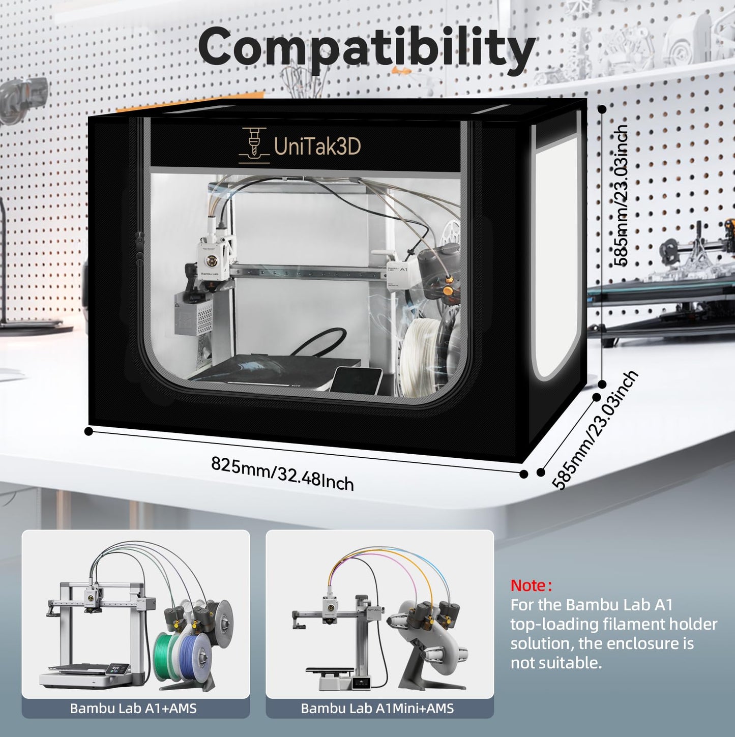 3D Printer Enclosure for Bambu Lab A1 Combo,Large Size Fireproof&Dustproof Enclosure,Noise Reduction,Constant Temperature Control 3D Printer Cover with LED Lighting System-825 * 585 * 585mm