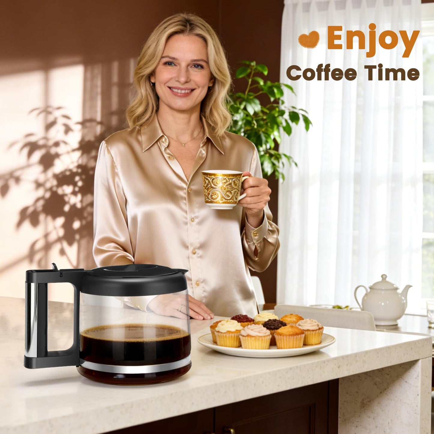 10-Cup Glass Carafe Replacement for De'Longhi Coffee Makers COM532M 3066 3067 3093 3094 3111 3112 KF140 KF863 & BCO Series, De'Longhi Coffee Pot Replacement with Sturdy Handle