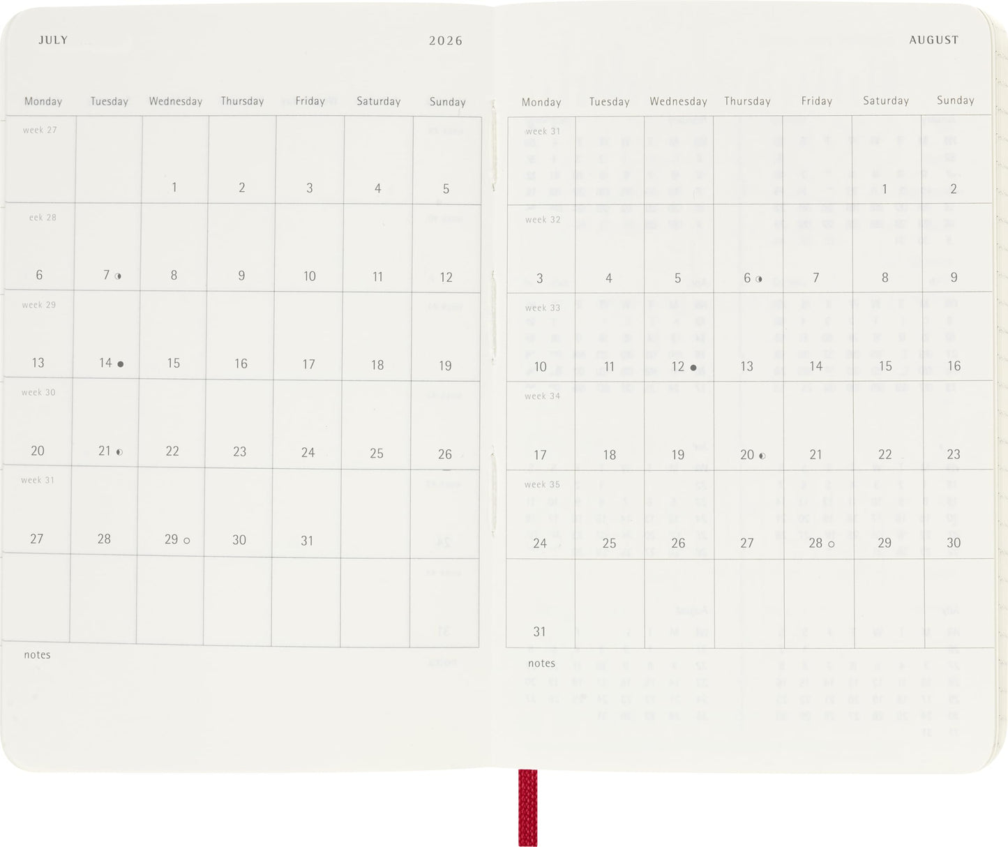 Moleskine Classic 12 Month 2026 Daily Planner, Soft Cover, Pocket (3.5" x 5.5"), Scarlet Red, 400 pages