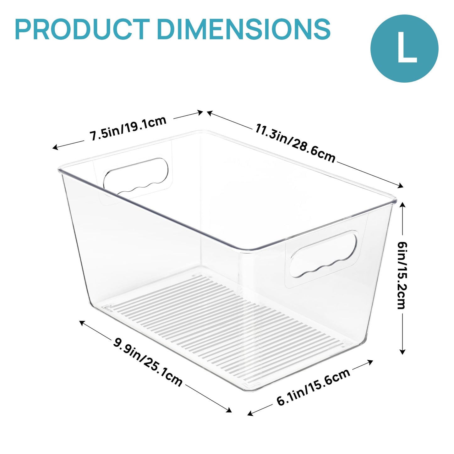 Vtopmart Clear Plastic Pantry Organizer Bins, 8 PCS Food Storage Bins with Handle for Refrigerator, Fridge, Cabinet, Kitchen, Countertops, Cupboard, Freezer Organization and Storage, BPA Free, Large