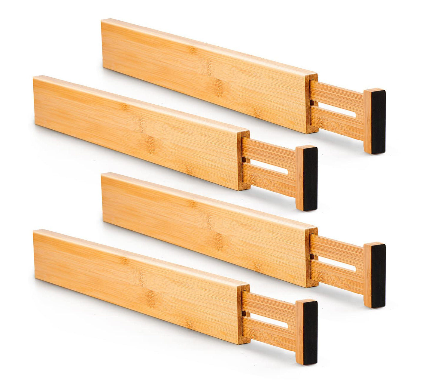 Utoplike 4 Pack Bamboo Kitchen Drawer Dividers,Adjustable Drawer Organizers,Spring Loaded,Works in Kitchen,Dresser,Bathroom,Bedroom,Drawer,Desk