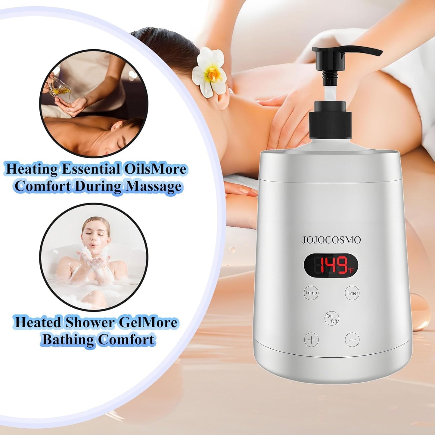 JOJOCOSMO Professional Massage Oil Warmer with 2 Oil Lotion, 250ml Digital Massage Oil Heater, Lotion Warmer Dispenser, Automatic Heated Lotion Massage for SPA, Salon, Home Massage (silver)