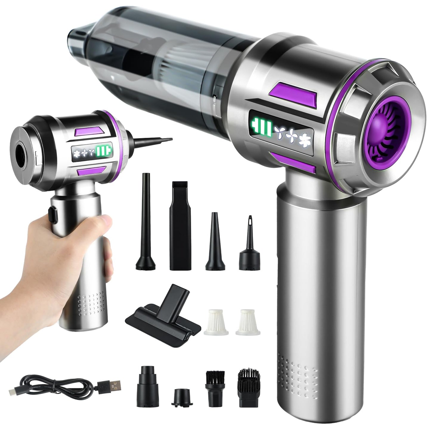 Cordless Car Vacuum Cleaner Handheld Powerful 26000Pa Brushless Motor 7 in 1 High Power Mini Portable Rechargeable Hand Held Air Duster/Blower for Pet Vehicle Home Office