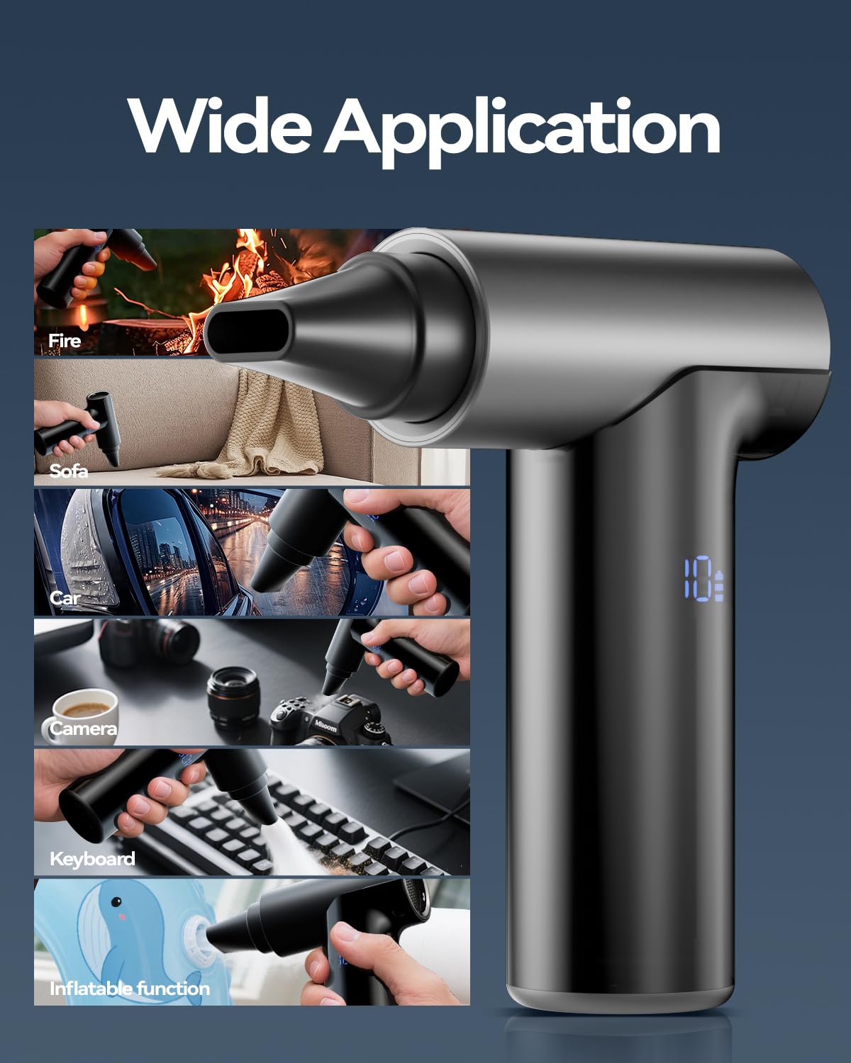 Compressed Air Duster, 130000RPM Super Power Electric Air Duster, 11-Gear Stepless Speed Mini Blower with Aluminum Alloy, Cordless Dust Blower for Computer, Keyboard, House, Outdoor, and Car