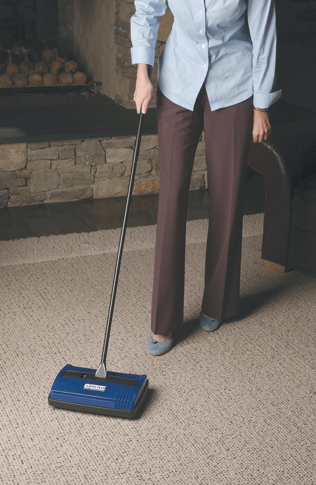 Carlisle FoodService Products Duo-Sweep Plastic Floor Sweeper, Surface Sweeper for Cleaning, 9.5 Inches, Blue
