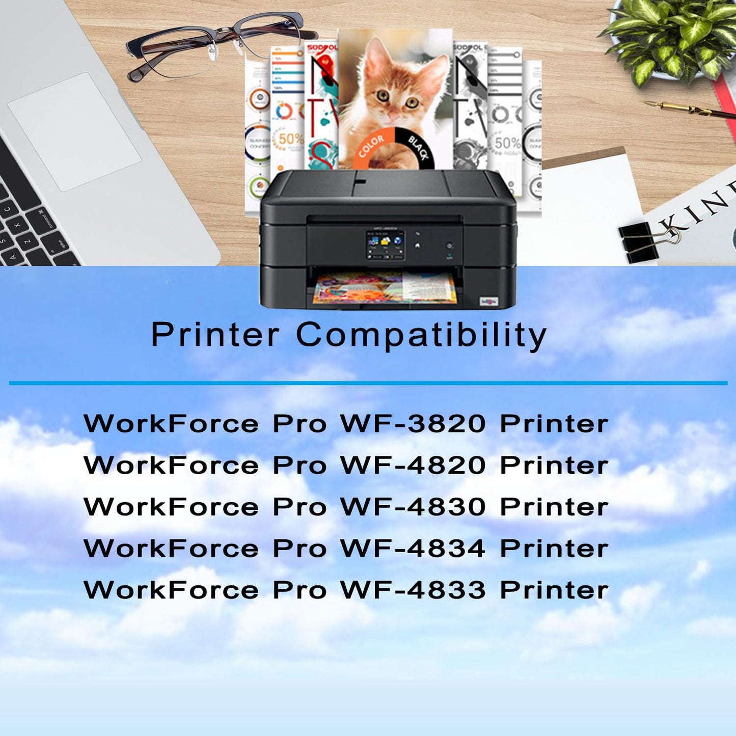 822XL Ink Cartridges Replacement for Epson 822XL Ink Cartridges 822 XL for Epson WF-3820 Printer Ink Cartridges WF-4820 WF-4830 WF-4833 WF-3823 Printer 5 Pack(822XL 2Black Cyan Magenta Yellow)