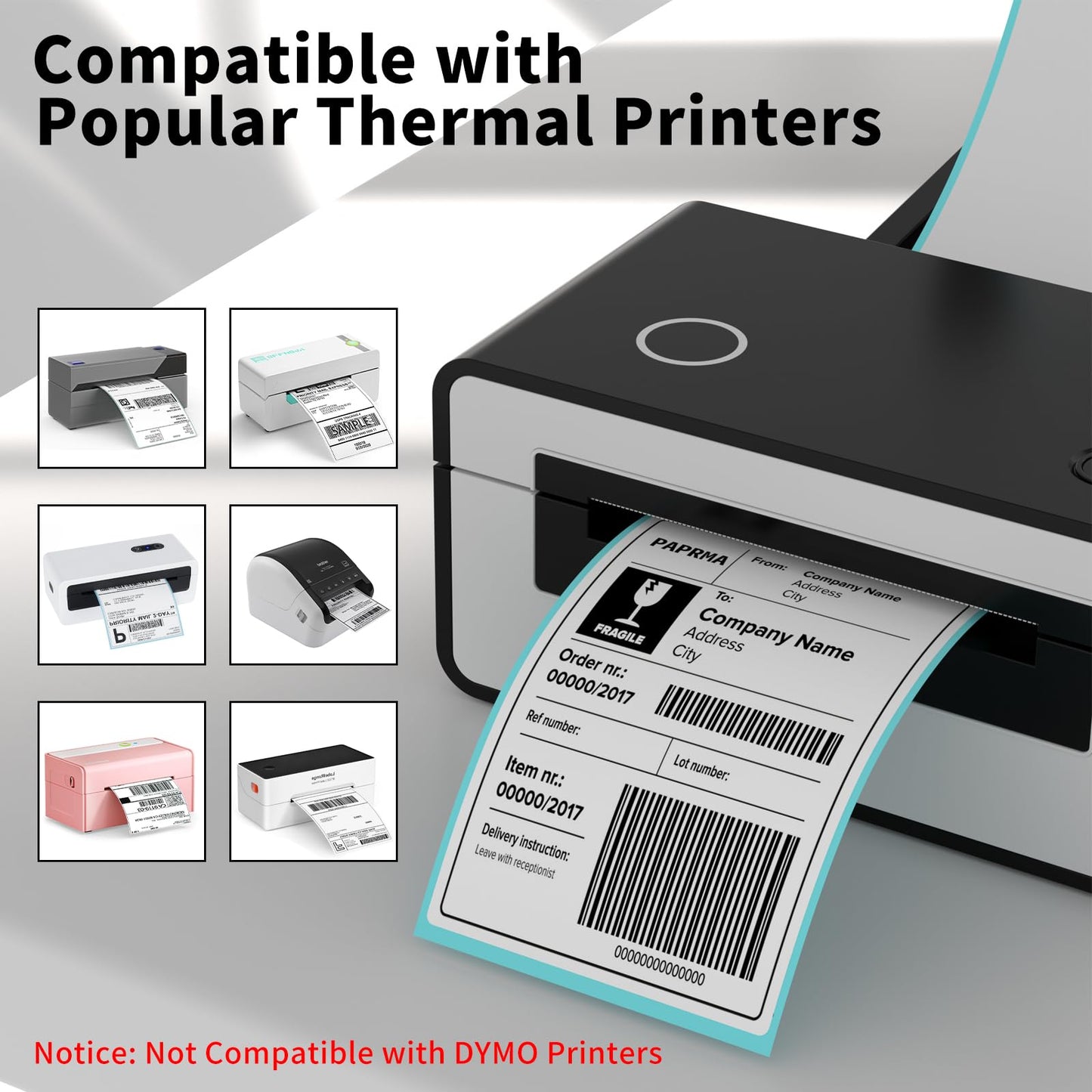 PAPRMA 4000 Direct Thermal Labels - 16 Rolls of 4' x 6' Thermal Printer Paper - 250 Labels Per Roll - Zebra Rollo Compatible