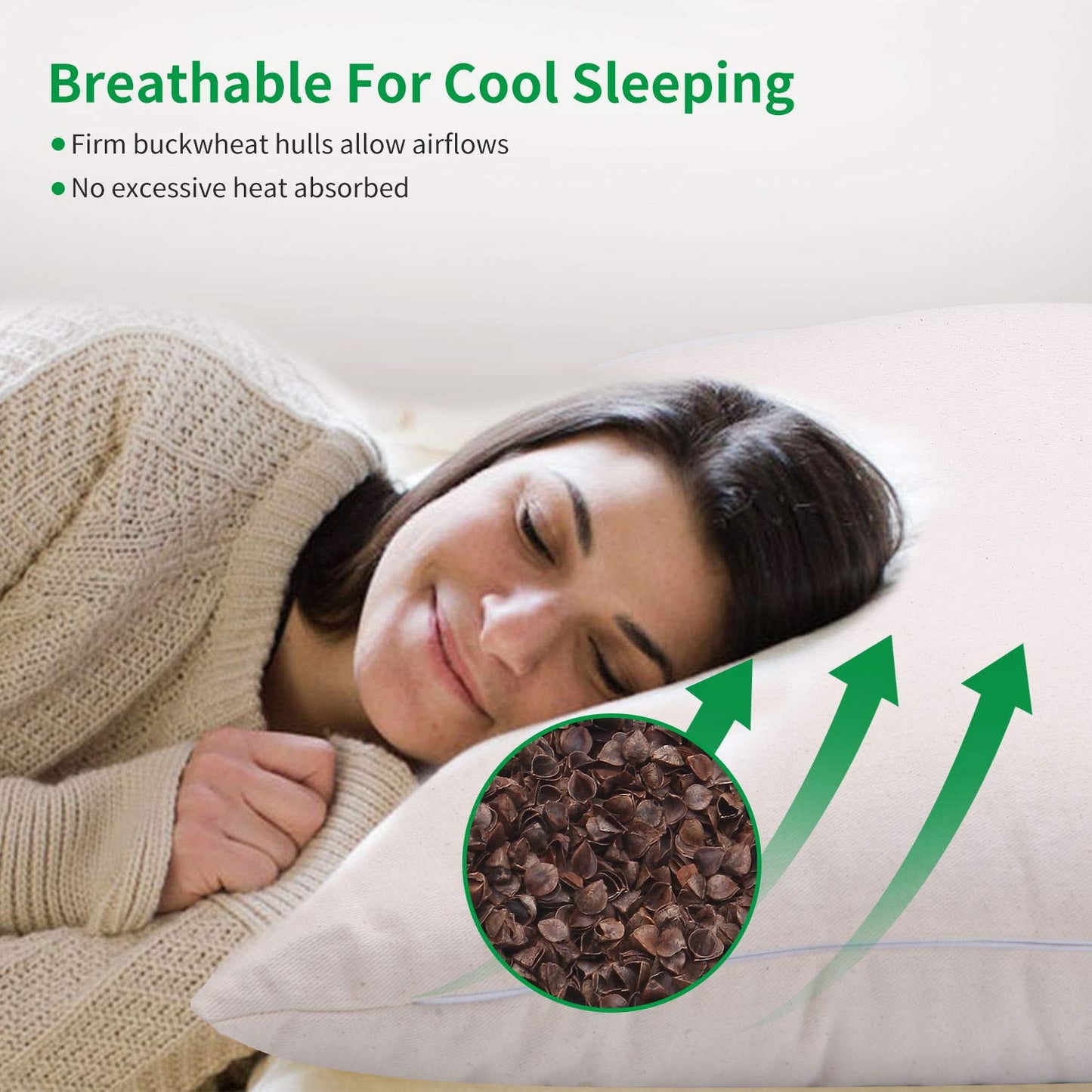 Organic Buckwheat Pillow for Sleeping, 100% Natural Premium buckwheat Hulls, Organic Cotton Cover with for Cool Sleep, Neck Support for Back and Side Sleepers, Buckwheat Pillow Refill - Large/Small (Big Size (26" x 20"))