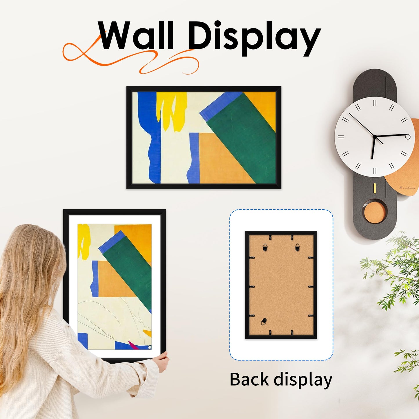 FIXSMITH 11x17 Picture Frame Set of 4, Photo Frame with HD Plexiglass, Display Pictures 9x15 with Mat or 11x17 Without Mat, Black Picture Frames Collage Wall Decor, Gallary Wall Frame