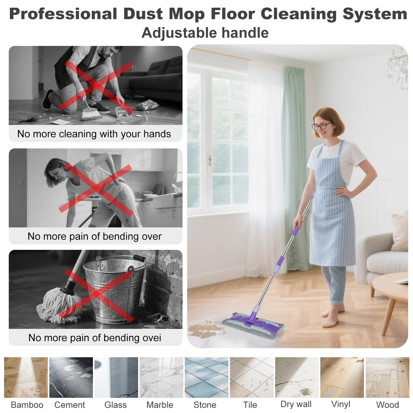 ITTAHO Microfiber Mops for Floor Cleaning ,Wet Dry Flat Mop with Stainless Steel Telescopic Handle,4 Reusable Mop Pads , Dust Mop for Hardwood Floors ,Home,Laminate,Tile,Hardwoods Cleaning (Purple)