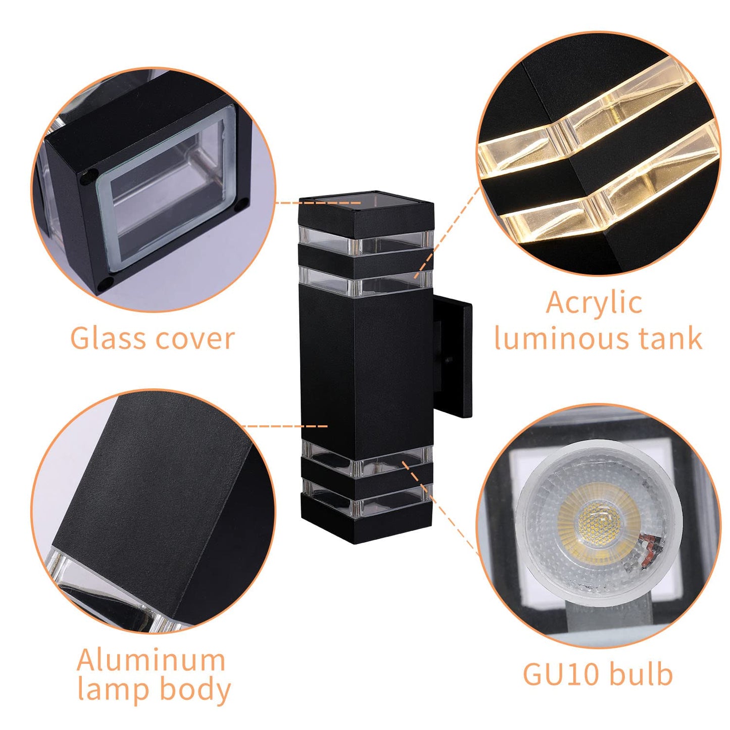 OUTKEIEI Outdoor Wall Light, LED Exterior Modern Waterproof Wall Sconces, Black Aluminum Up and Down Light Fixtures Wall Mount for Patio Garden Garage 2 Pack