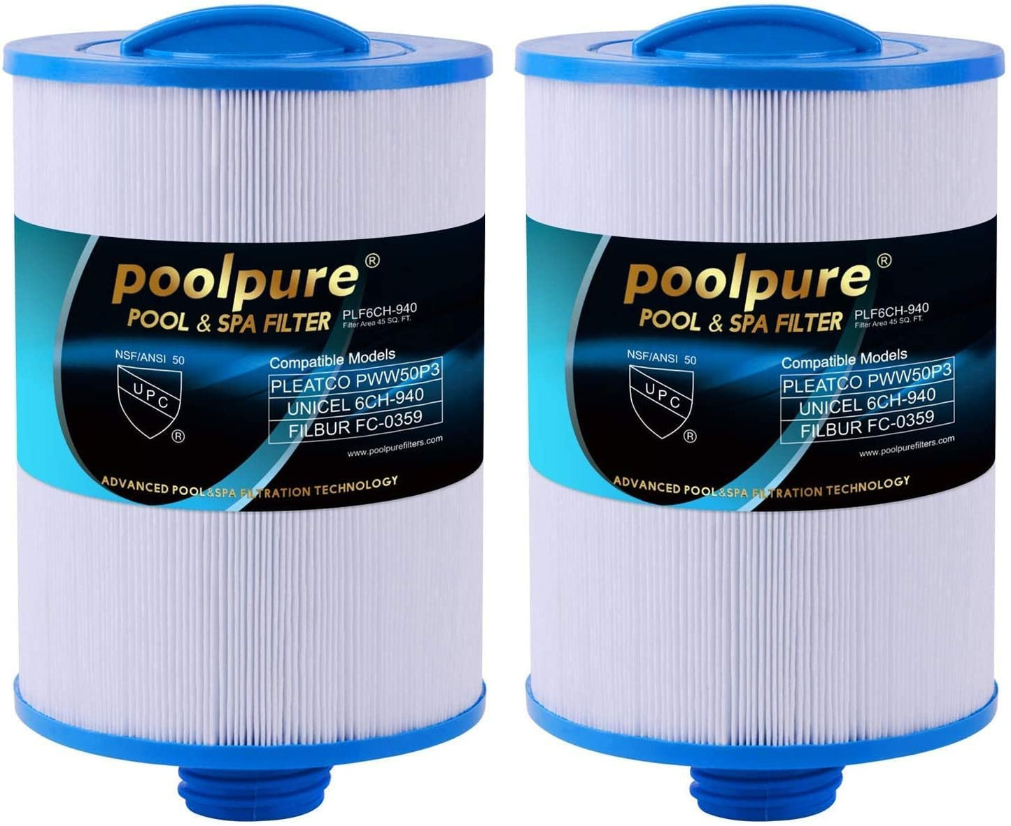 POOLPURE Spa Filters for Hot Tub, Replacement for Unicel 6CH-940, PWW50P3, PWW50-P3, Filbur FC-0359, Waterway Plastics 817-0050, 25252, 378902, 03FIL1400, 2 Pack