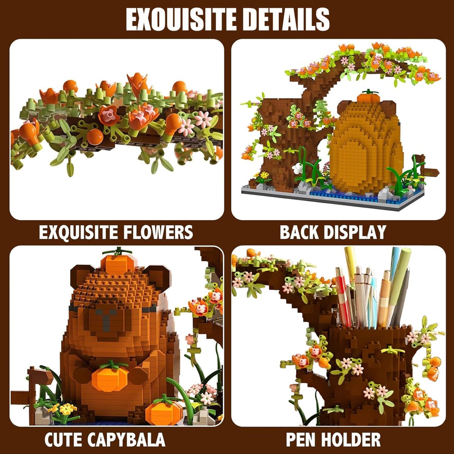 Capybara Building Blocks Set -1880PCS Cute Animals & Flowers Building Bricks Kit Kawaii Capybara Gifts Toy for Kids Age 12+, Capybara Stuff Pen Holder&Desk Organizer, Arts &Crafts for Boys Girls Adult