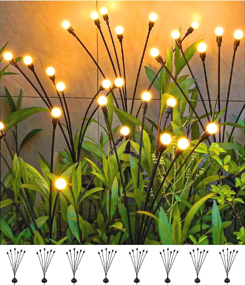SIOTMERA 8 Count Solar Lights Outdoor Waterproof IPX5, Solar Garden Lights, Wind Swaying Firefly Lights, Solar Christmas Lights, for Yard Lawn Pathway Decoration Lighting,6LED WarmYellow
