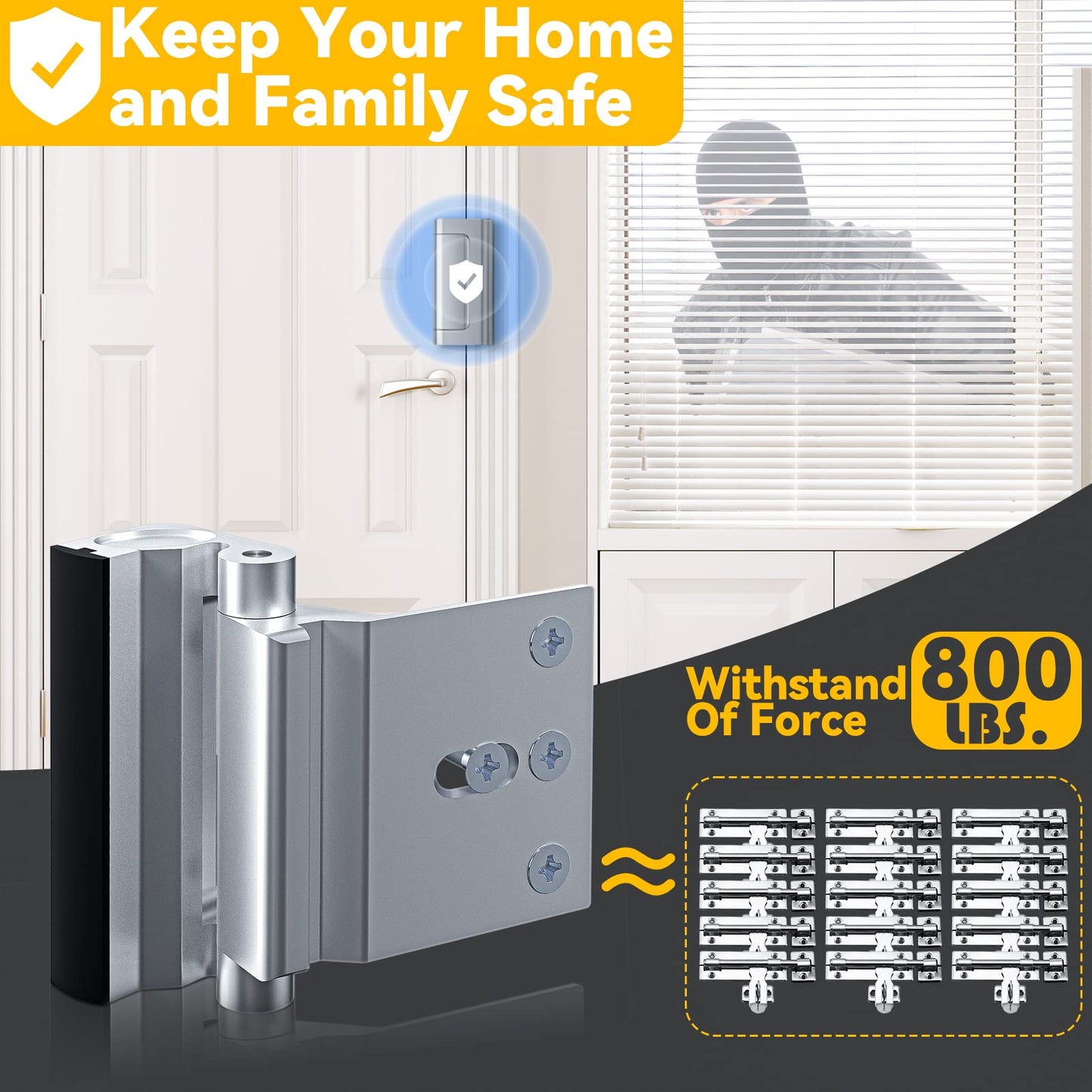 3 Pack Home Security Door Lock Withstand 800 lbs for Inward Swinging Door,Door Reinforcement Lock with 8 Screws to Prevent Unauthorized Entry, Child Proof Door Locks for Home Security and Privacy