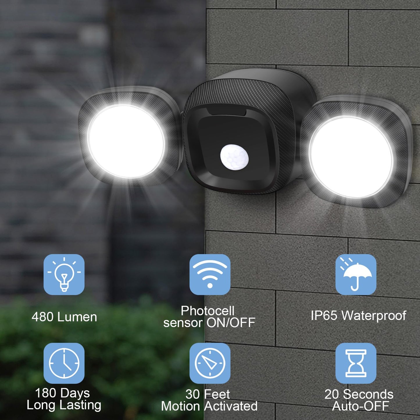 Battery-Operated Motion Sensor Outdoor Lights - Wireless Led Flood Lights with Detector, IP65 Waterproof Battery Powered Outdoor Lights for Outside House Garage Porch Yard Exterior Light