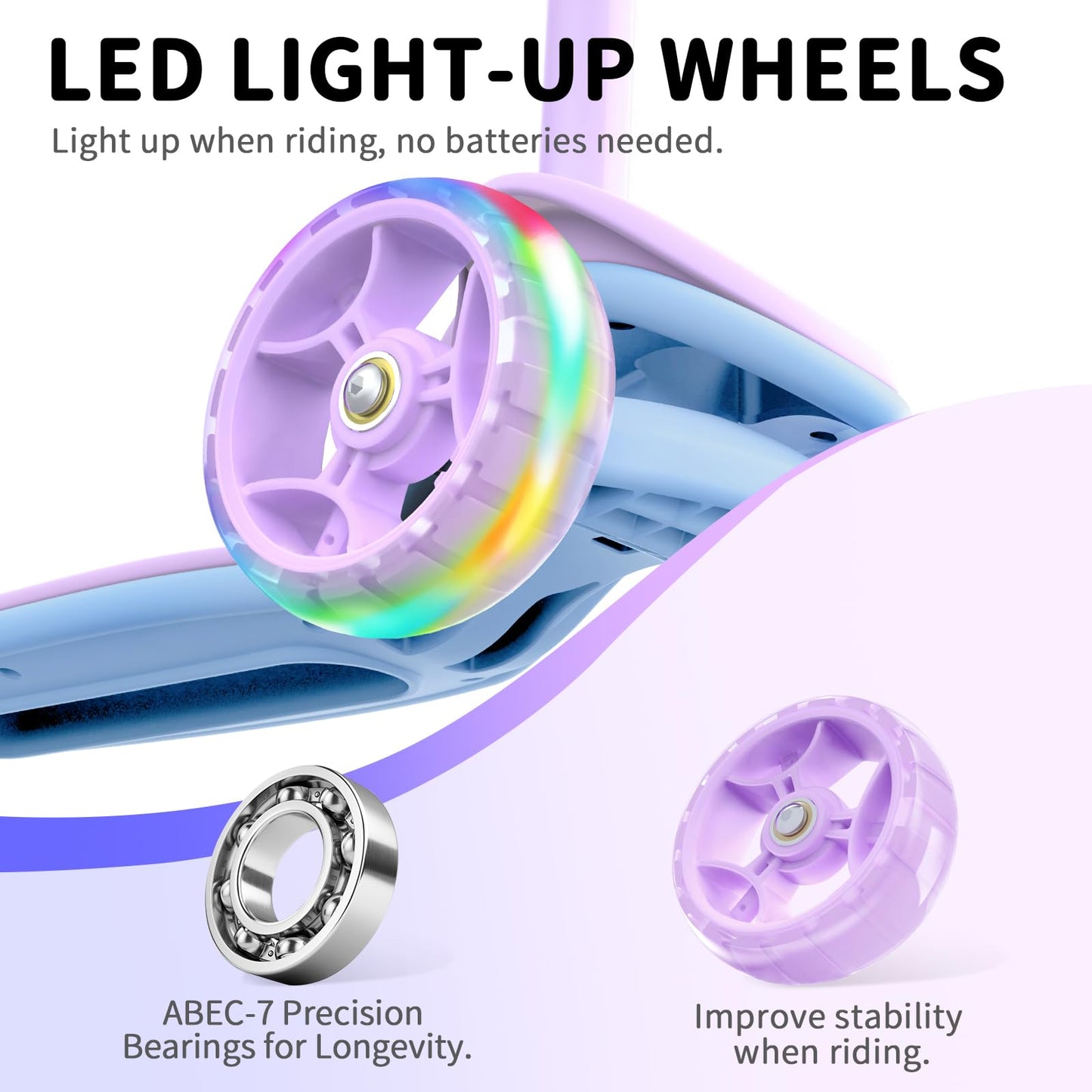 BELEEV A8 Scooter for Kids Ages 3-12, 3 Wheel Folding Scooter for Toddlers Girls & Boys with LED Light Up Wheels, 4 Adjustable Height, Extra Wide Deck, Lightweight Kick Scooter for Children (Purple)