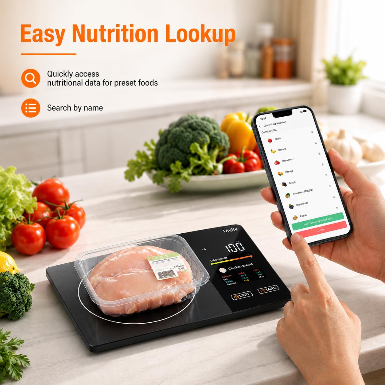 Smart Food Scale with Nutritional Calculator, [TFT Colorful Display] 5kg Nutrition Scale with App, 25 Nutrients Tracking, Calorie, Macro, Keto, Weight Loss, Tare, 5 Units for Meal Prep & Baking