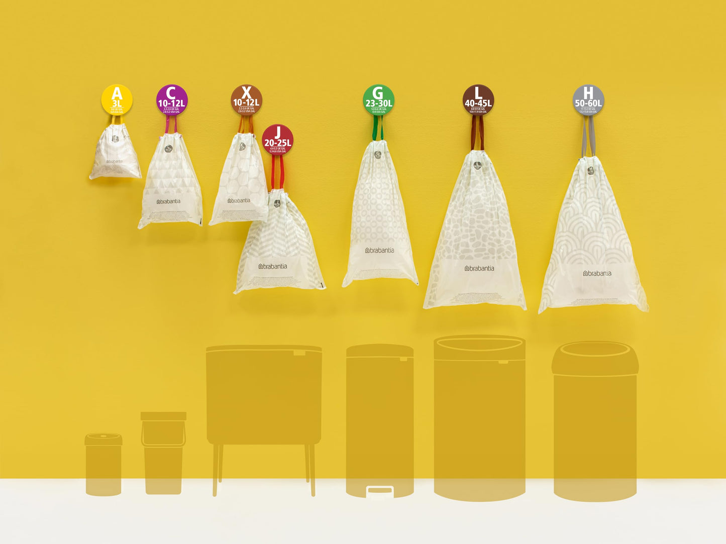 Brabantia PerfectFit Trash Bags (Size M/16 Gal) Thick Plastic Trash Can Liners with Drawstring Handles (40 Bags)