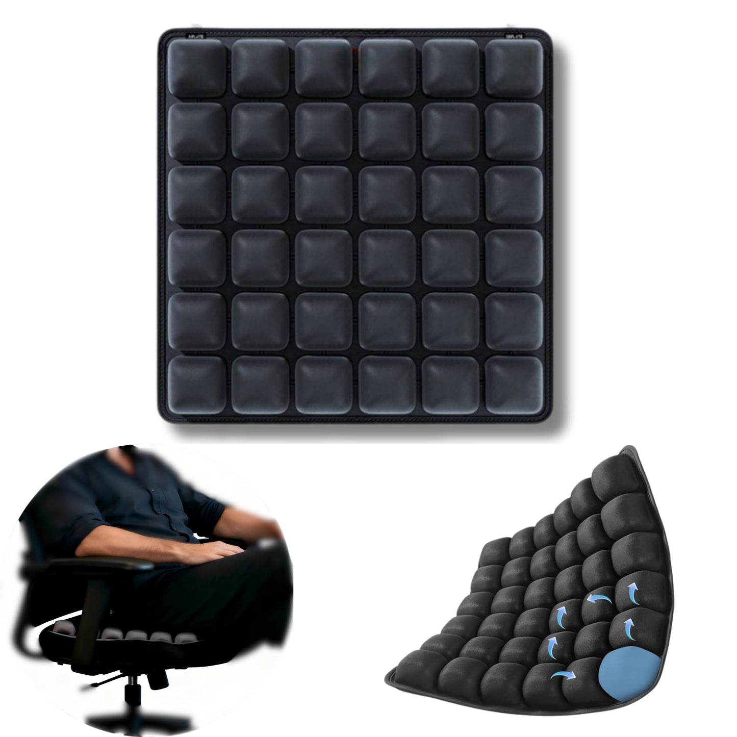 Inflatable Seat Cushion, Pressure Relief Airplane Seat Cushion for Long Flights Without Air Pump, Portable Car Seat Cushions,Office Chair Wheelchair Cushions Relief Discomfort in Coccyx&Buttock