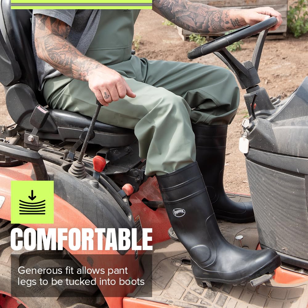 Pioneer Plain Toe Work Boots - Heavy Duty Comfortable PVC Boots For Men/Women - Food Processing, Farming, Waste - Black - 9