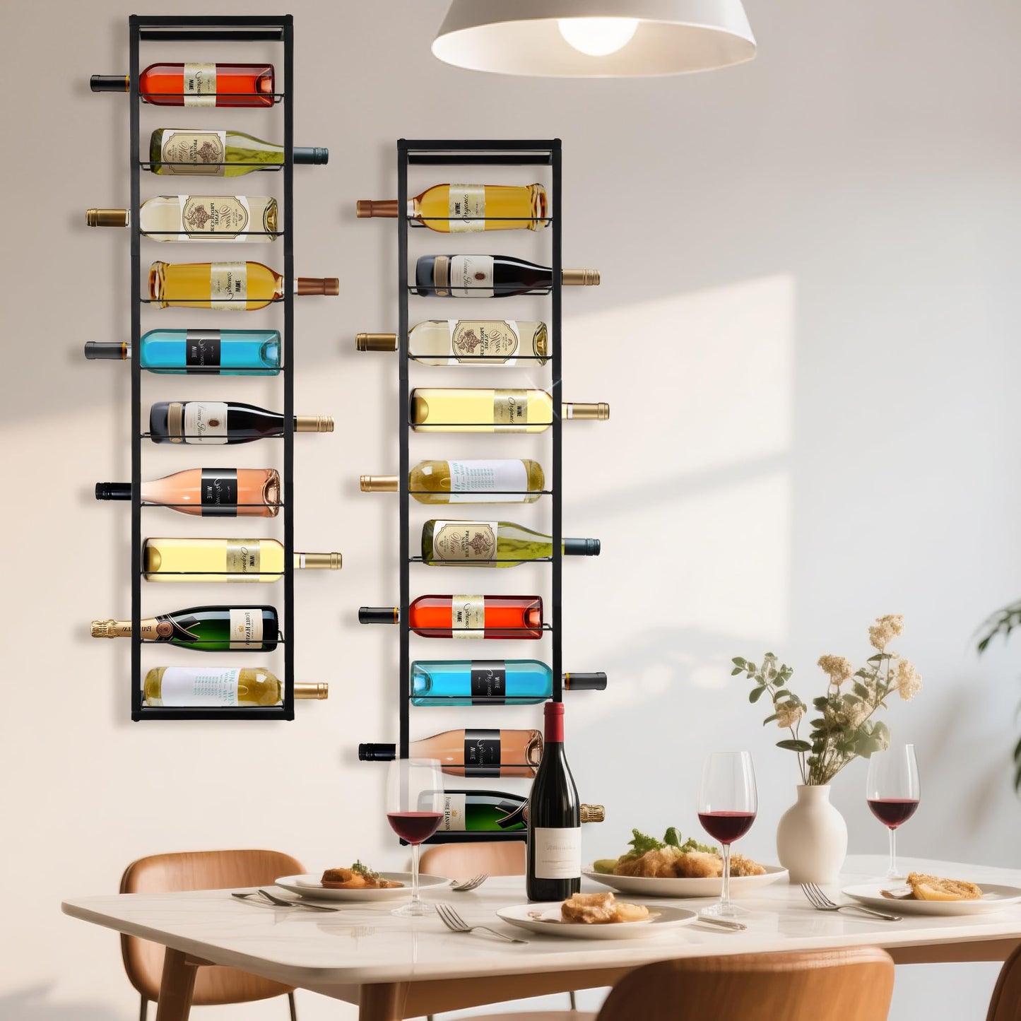 AQAREA Wall Mounted Wine Rack: Metal Hanging 10 Bottle Wine Holder - Black Wine Storage Rack