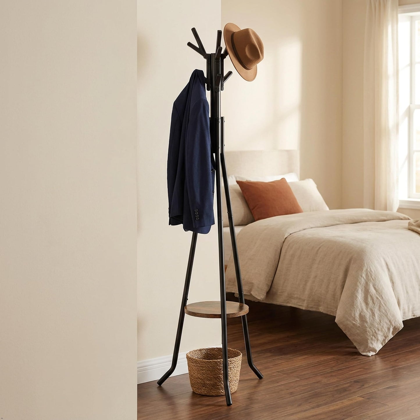 Simple Houseware Freestanding Coat Rack With Shelf, 9 hooks, Black
