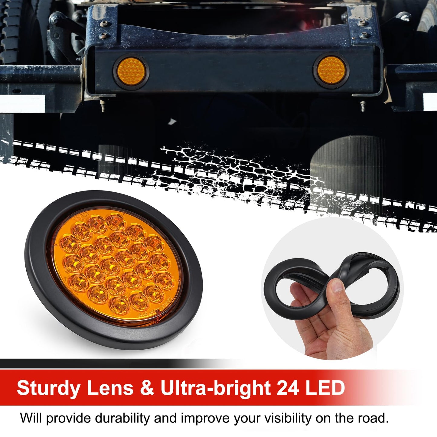 PVerandio 4Pcs 4 Inch LED Round Amber Strobe Lights 24 LED Trailer Tail Lights Amber 4" LED Strobe Light Stop Turn Tail Light Brake Lights for Trailer Truck Waterproof 10-30V