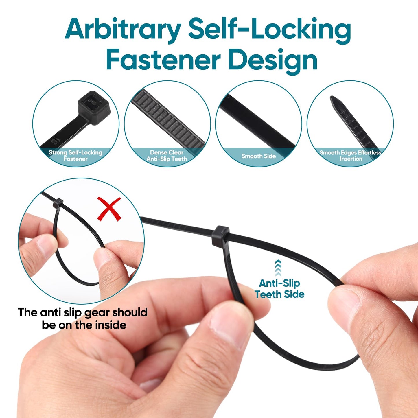 AWYZ Cable Ties 2000 Pack, 8 inch Zip Ties Black, 200 x 3.6 mm Nylon Long Tie Wraps UV-Resistant Self-Locking Zip Ties with Tensile Strength 40 lbs for Gardening, Office, Workshop and Outdoor