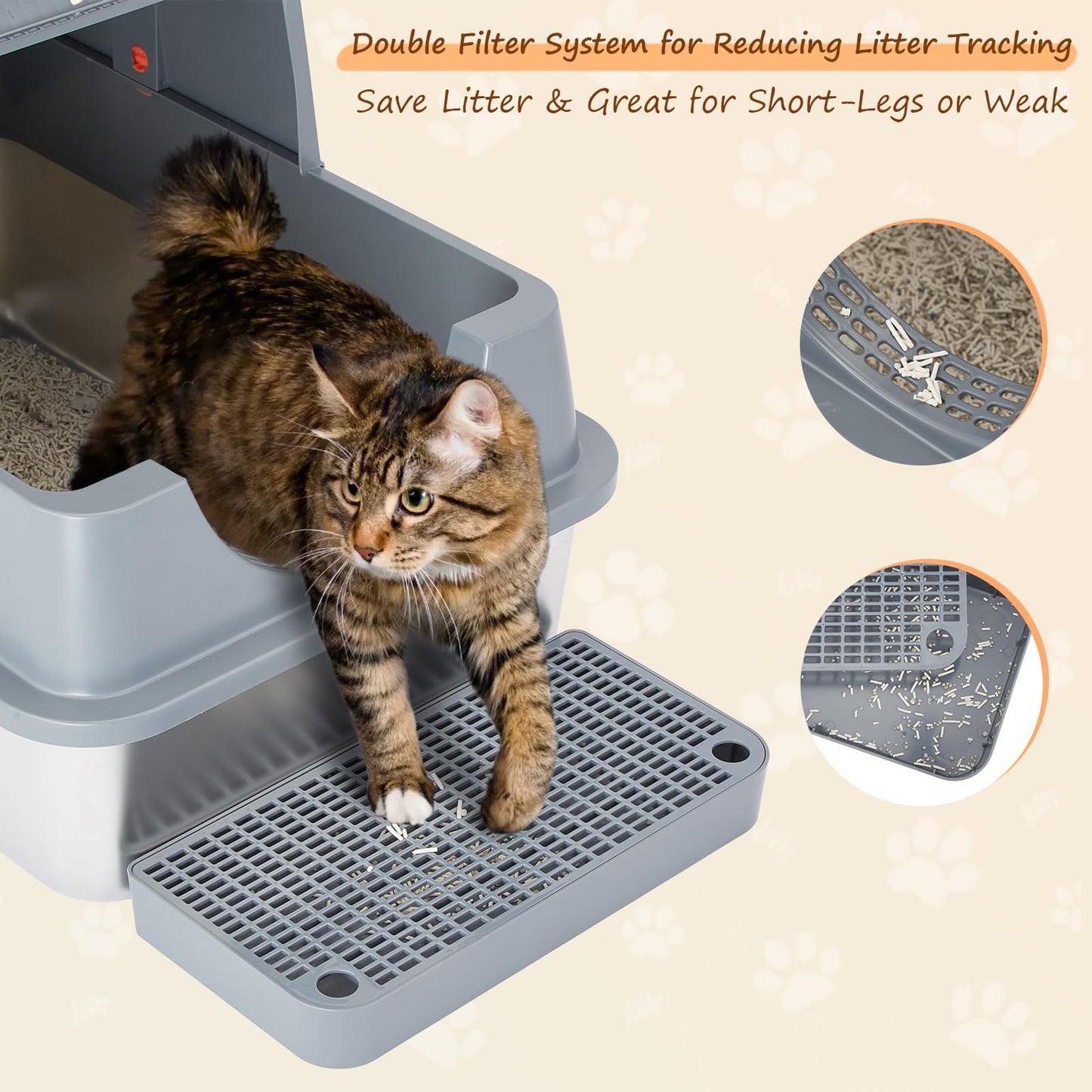 Ownpets Stainless Steel Cat Litter Box –180°Flip Lid for Easy Cleaning, One-Click Personalized Design, Advanced Odor Control, XL Capacity, 16'' High