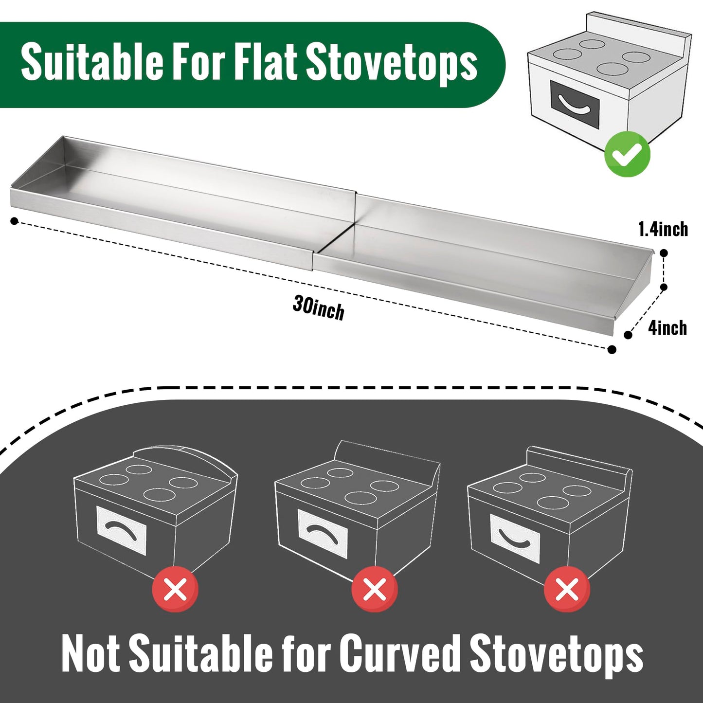 RECAPS 30" Adjustable Length Stainless Steel Stove Top Shelf Spice Rack Organizer Storage Over The Stove Spice Rack Storage Kitchen Organization Stove Shelf for Back of Stove