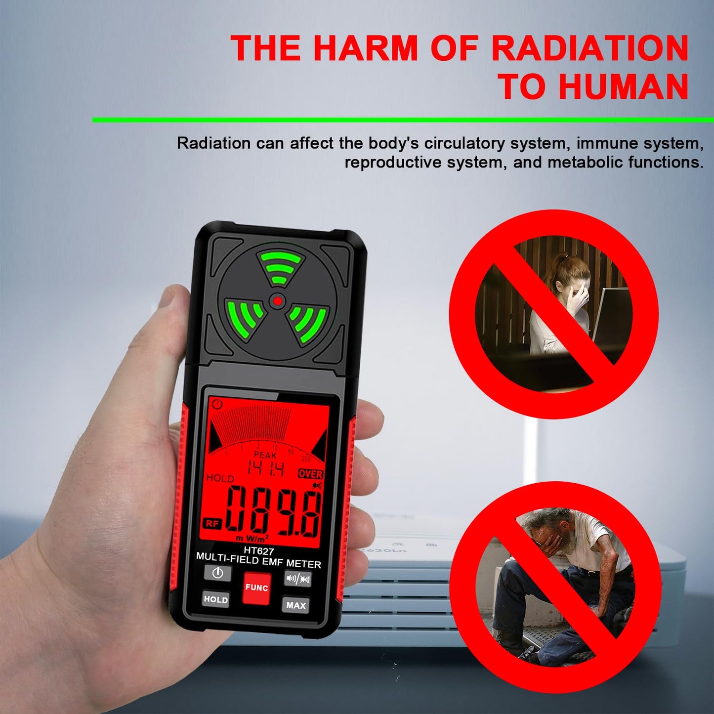 EMF Meter, 3-in-1 Portable Electromagnetic Field Radiation Detector Handheld EMF Tester for EF, RF, MF, WiFi Signal, Radio Frequency Detector Suitable for Home Office EMF Inspections Ghost Hunting