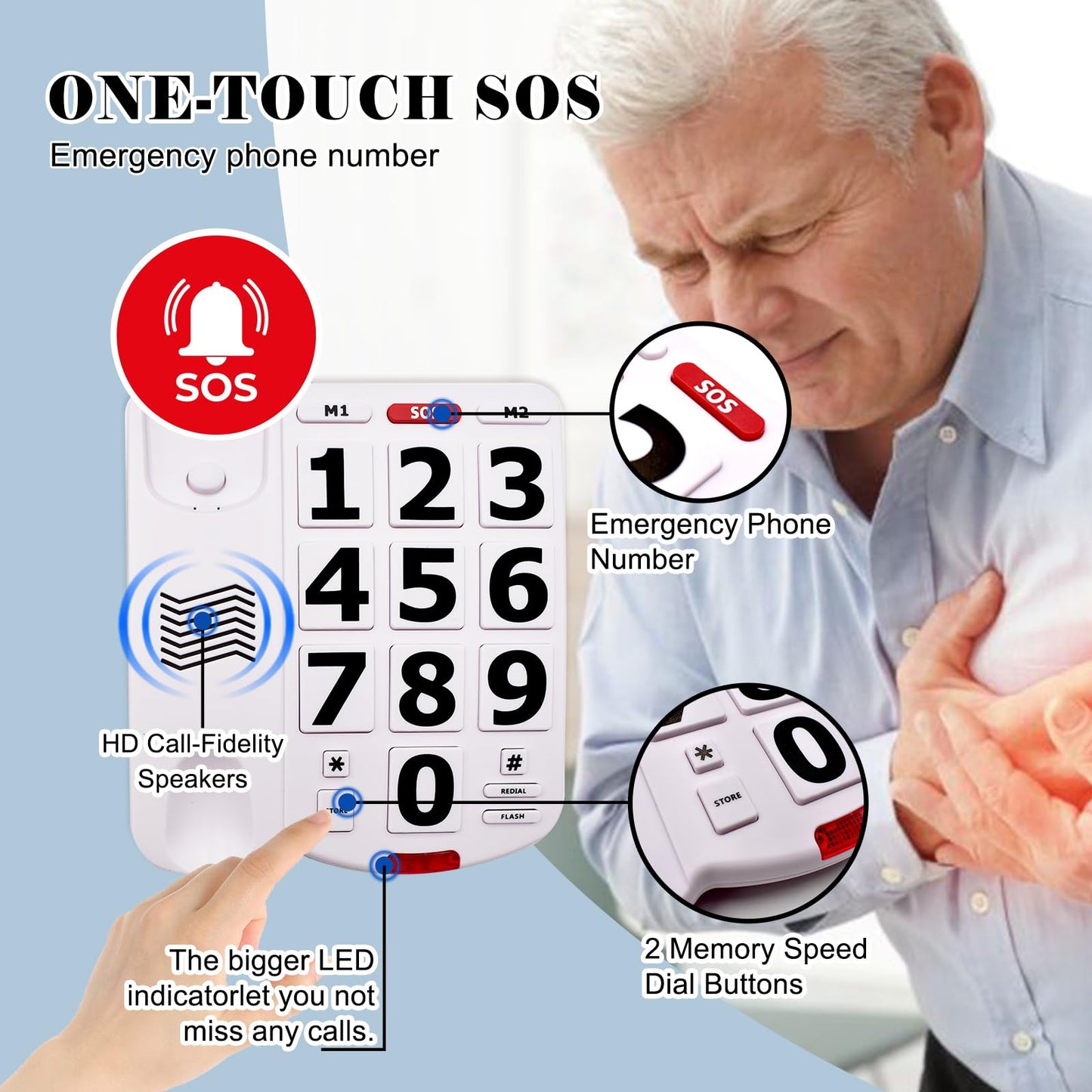 Excelltel Landline Phones for Seniors, Adjustability Features, One-Touch Dialling,Big Button Phone for Seniors, Hard of Hearing Retro Telephone Corded Phones, with Handsfree Function (EX-LD-265)