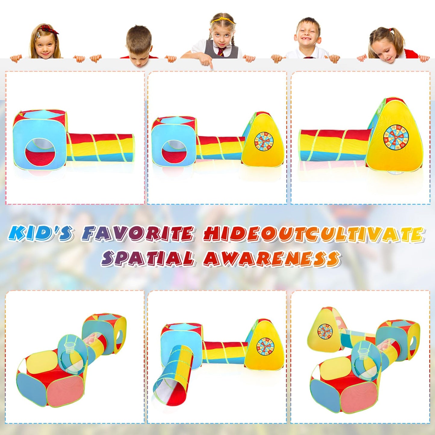 5Pack Kids Play Tent,Foldable Pop Up Tents with Carry Bag, Outdoor Playhouse with Crawling Toys & Play Tent (5 Pack Play Tent)