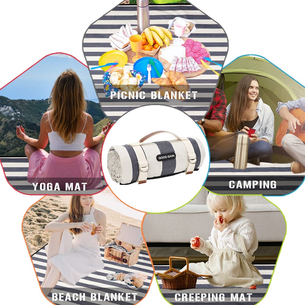 Good Gain Picnic Blanket Waterproof, Beach Blanket Portable with Carry Strap Outdoor Camping Party, Large Foldable Sand Proof for Wet Grass Hiking or Kids Playground Picnic Mat…