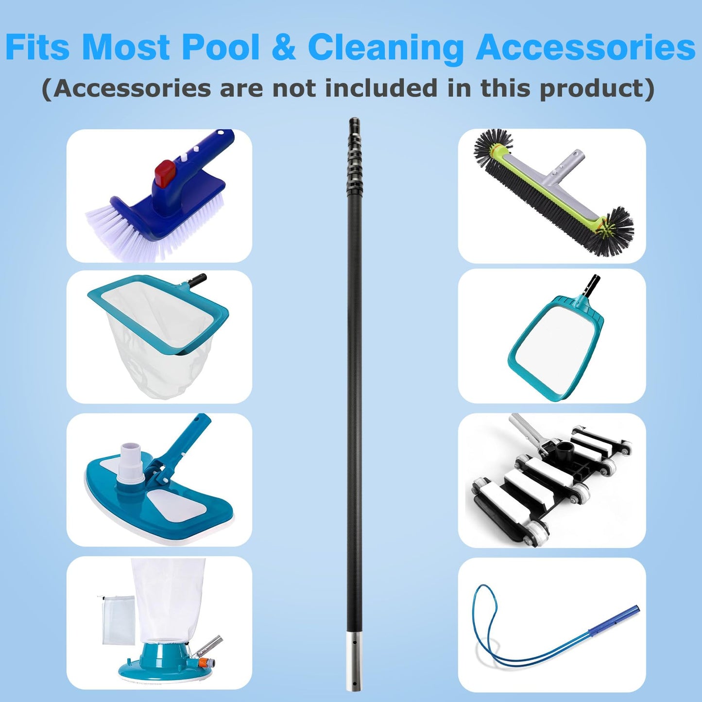 𝑵𝒆𝒘 Pool Pole Carbon Fiber, Premium15FT Pool Pole telescopic 4.6 to 15 FT, Adjustable 4 Piece Extendable Pool Cleaning Pole, Professional Pool Pole fit for Brushes, Vacuum, Nets, Skimmers, Rakes